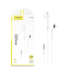 Foneng Wired Earphones T34 with Microphone 3.5mm 1.2M White Foneng Wired Earphones T34 with Microphone 3.5mm 1.2M White